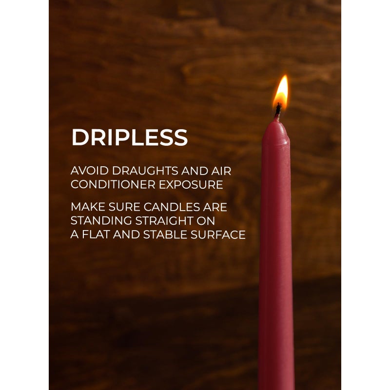 CANDWAX 12 inch Taper Candles Set of 4 - Dripless and Smokeless Candle Unscented - Slow Burning Candle Sticks Perfect as Dinner Candles and Household Candles - Burgundy Candles Taper - Image 4